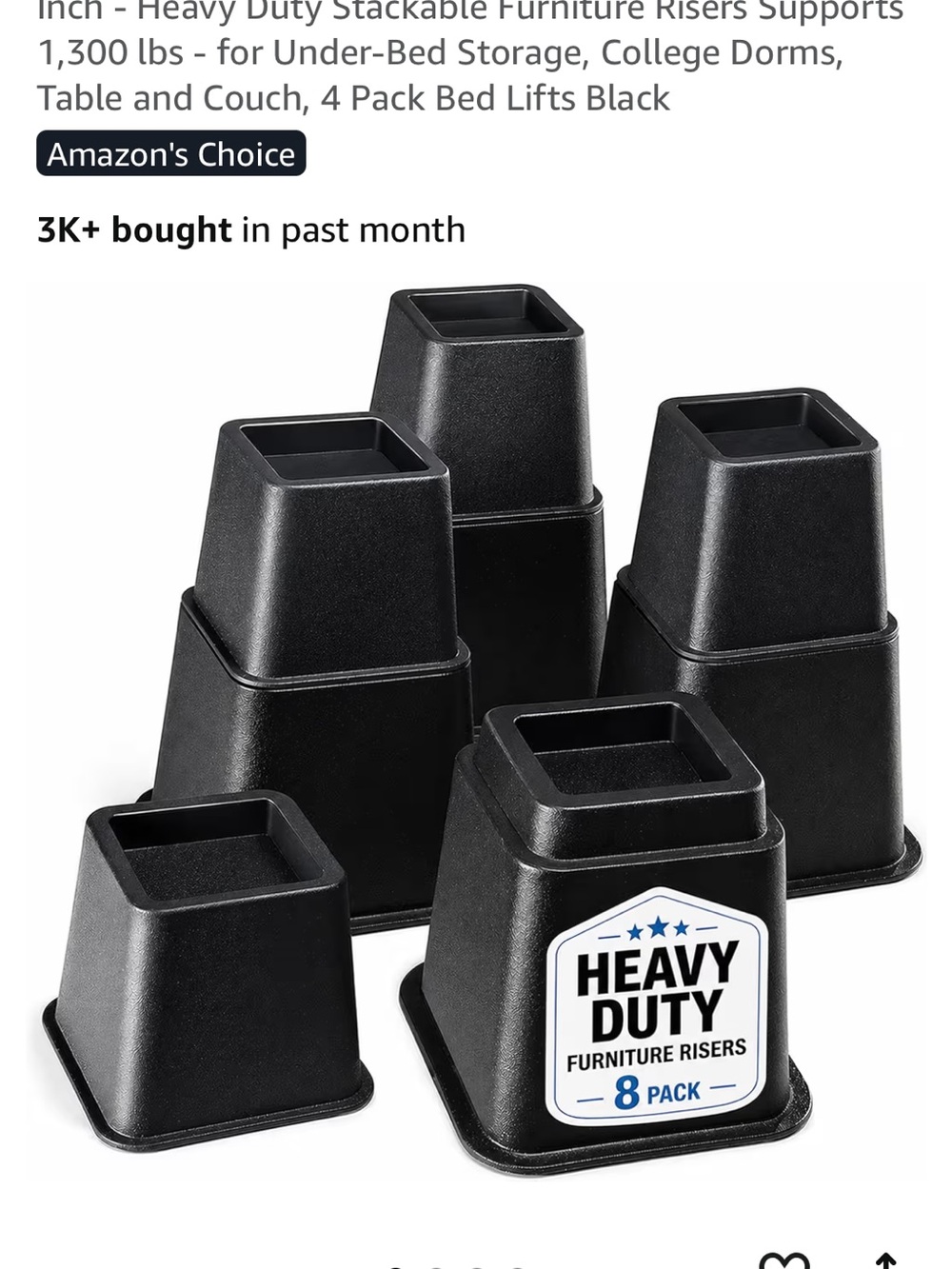 Heavy Duty Furniture Risers - Black (8 Pack)